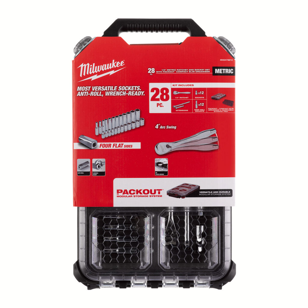 Milwaukee Packout 28pce 1/4" Ratchet & Socket Set Protrade