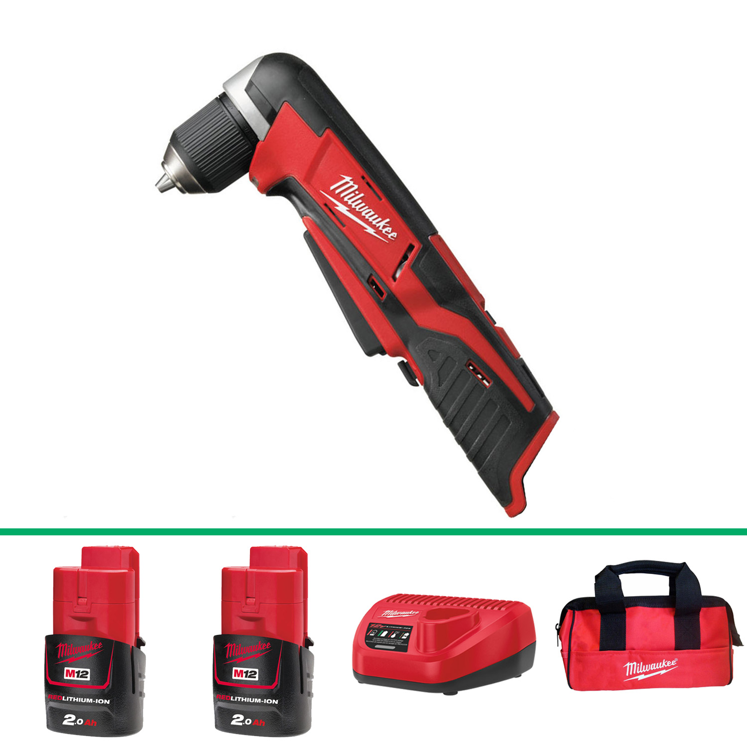 Milwaukee M12 Compact Right Angle Drill 2 x 2.0Ah