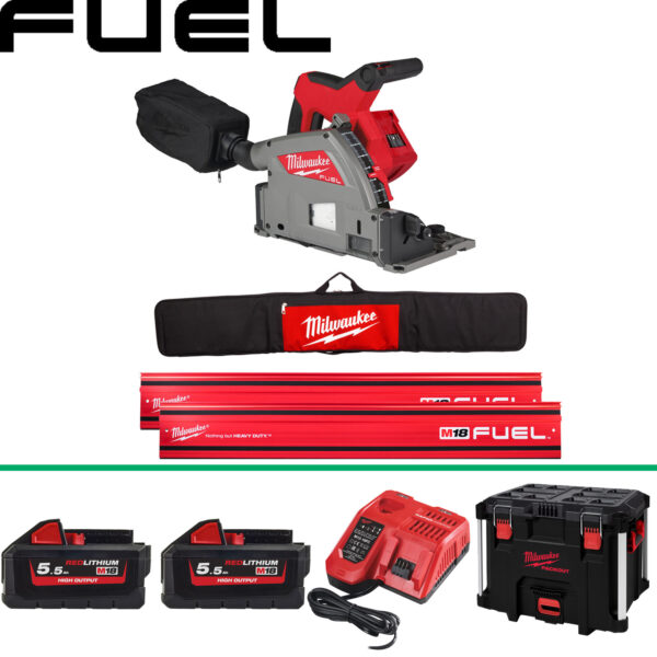 Milwaukee M18 FPS55 Plunge Saw with Packout Box, Batteries and Guide Rails