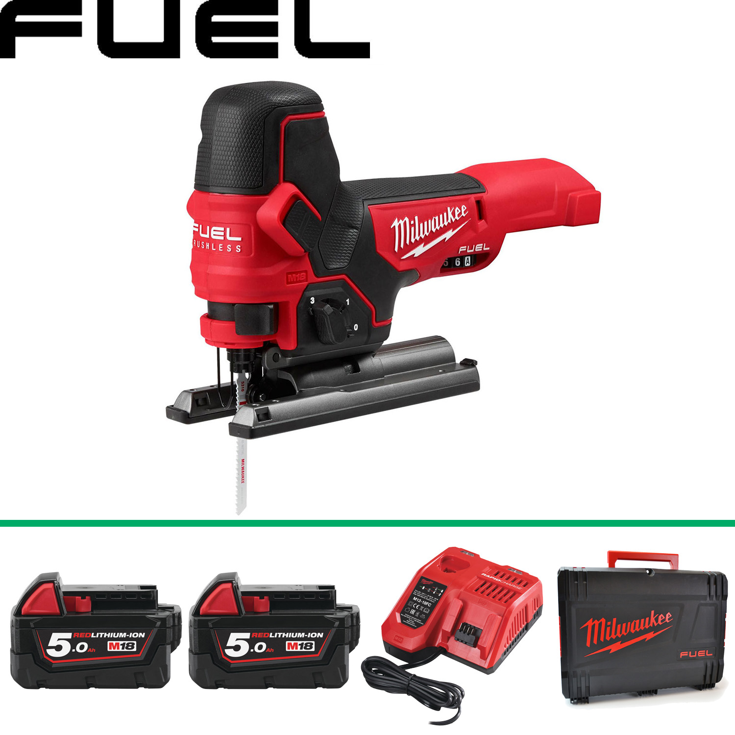 Milwaukee M18FBJS 18V Fuel Body Grip Jigsaw c/w 2x5.0Ah Batt 